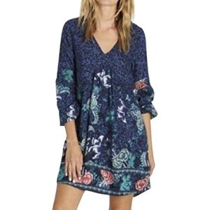 Billabong Blue Mixed Floral Babydoll Dress Size M Soft Comfortable Boho Peasant